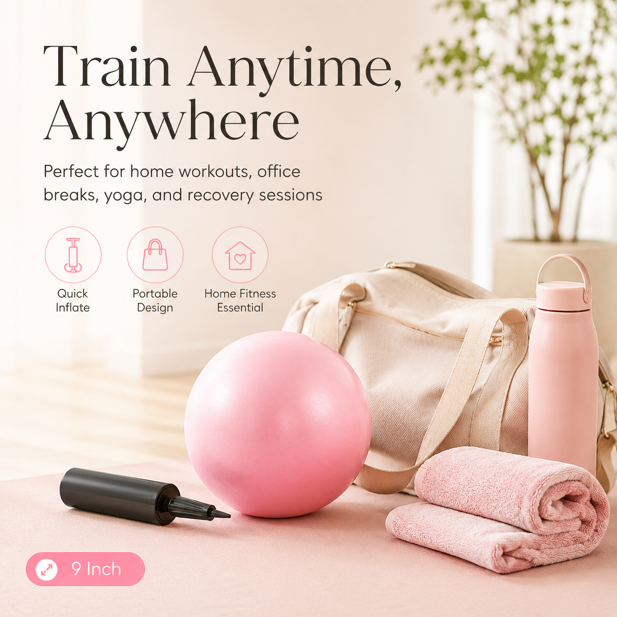 💜9-inch Anti-Burst Pilates Ball with Pump