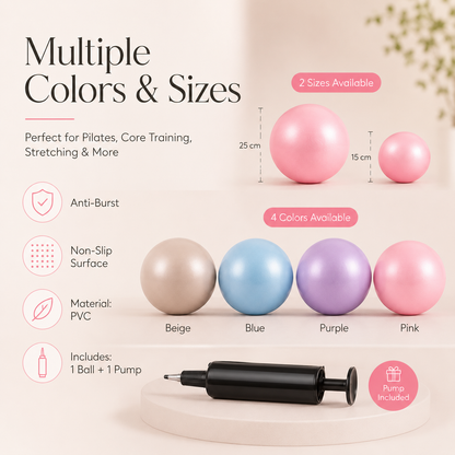 💜9-inch Anti-Burst Pilates Ball with Pump