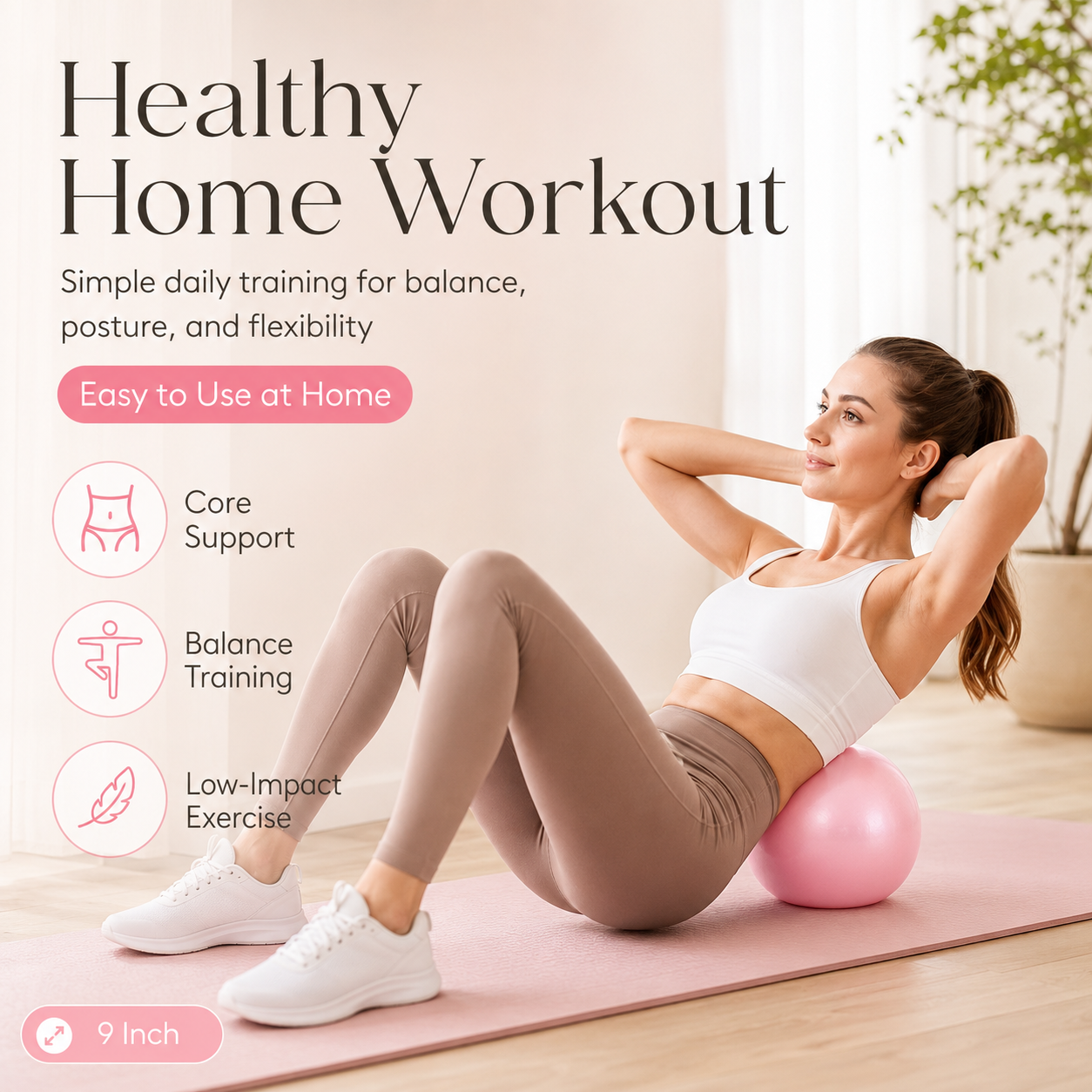 💜9-inch Anti-Burst Pilates Ball with Pump