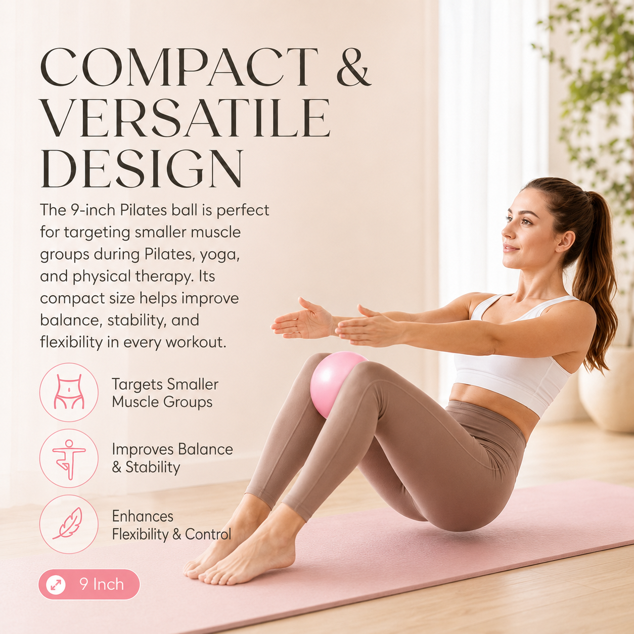 💜9-inch Anti-Burst Pilates Ball with Pump