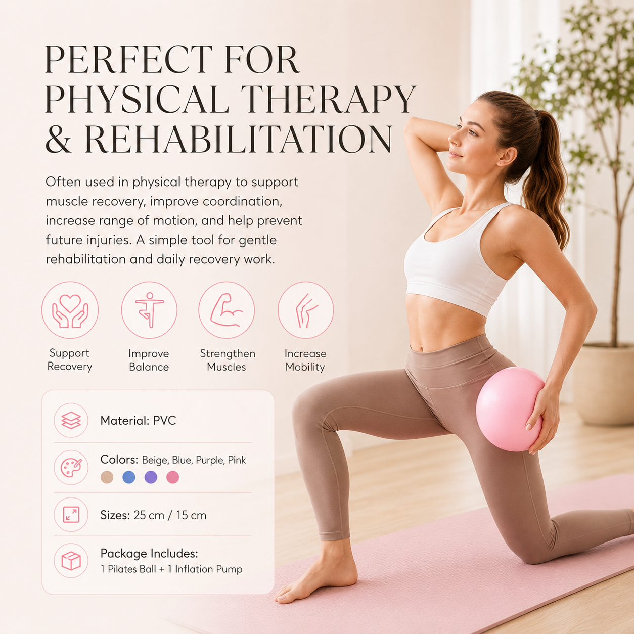 💜9-inch Anti-Burst Pilates Ball with Pump