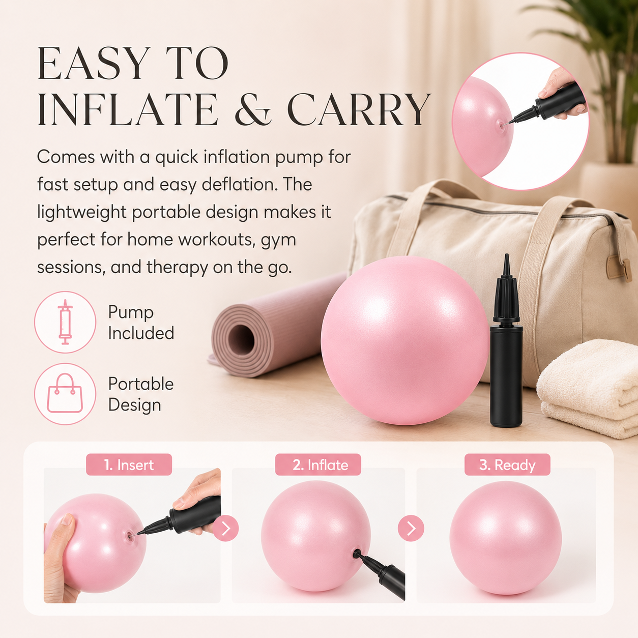 💜9-inch Anti-Burst Pilates Ball with Pump
