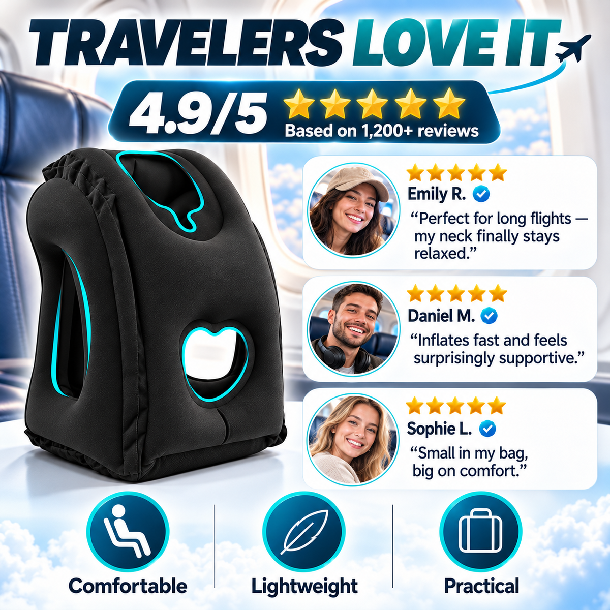 😴 LIMITED-TIME 50% OFF! ✈️ Inflatable Ergonomic Hollow-Cutout Travel Pillow – PVC Flocking, Quick Inflate, With Storage Bag ✨