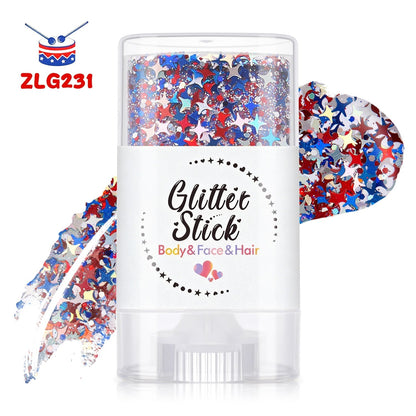 3-in-1 Patriotic Glow😍✨Red, White & Blue Glitter Body Stick