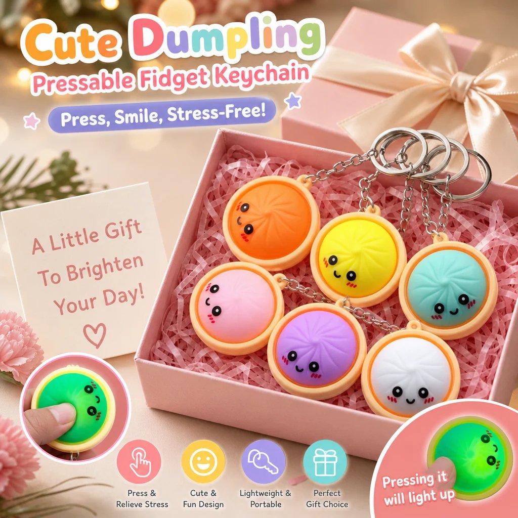 🔥 LAST DAY 50% OFF🔥  Cute Dumpling Pressable Fidget Keychain - touch sensing light