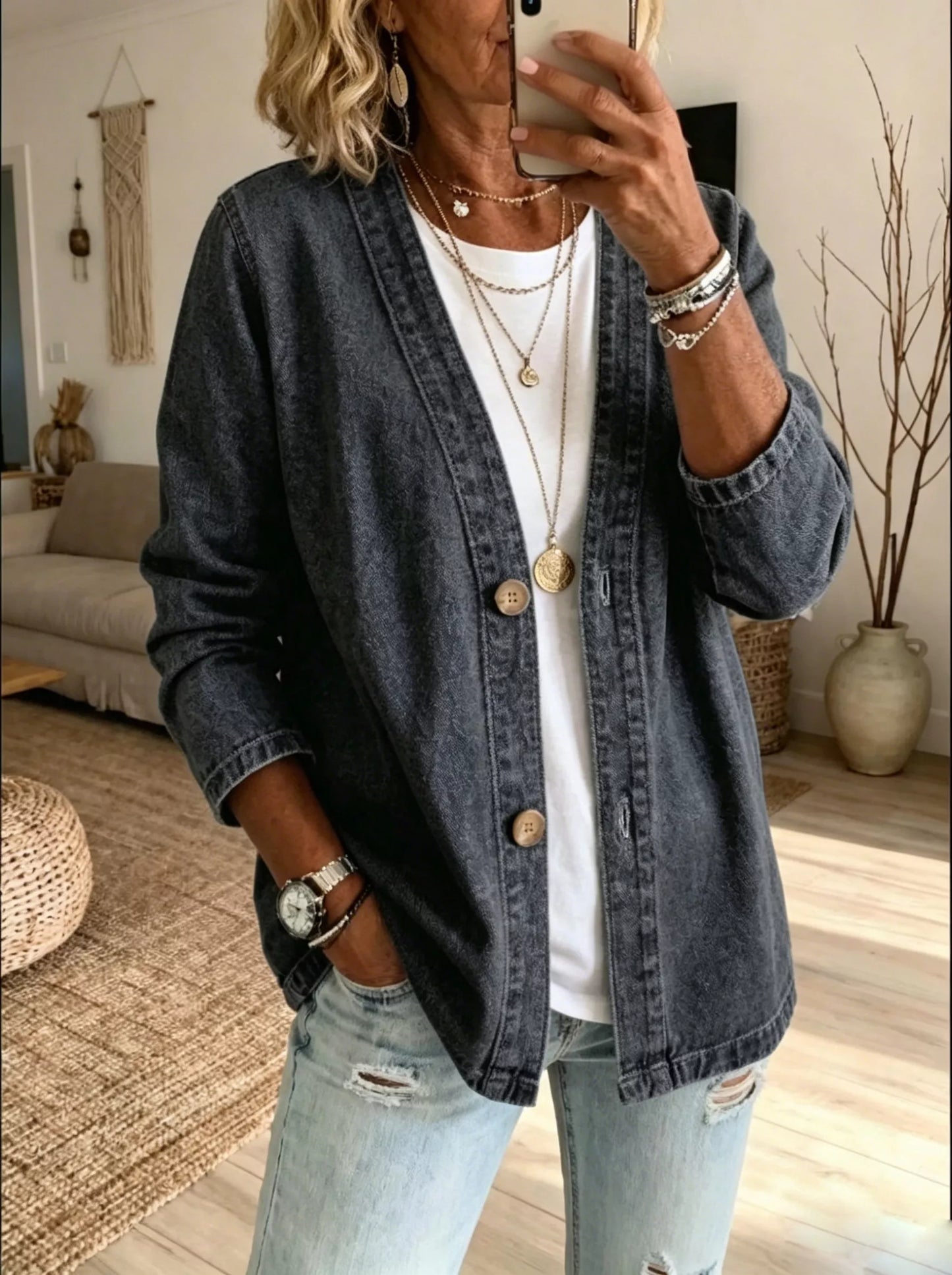 Women's Classic Button Front Denim Jacket