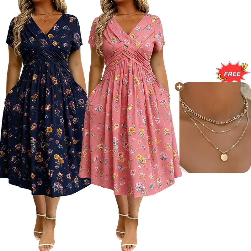 🥳2026 HOT SALE🥳💞50K+ SOLD!🔥🏠 50% OFF! ✨Women's V-Neck Floral Print Dress with Twist Waist