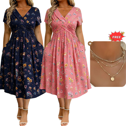 🥳2026 HOT SALE🥳💞50K+ SOLD!🔥🏠 50% OFF! ✨Women's V-Neck Floral Print Dress with Twist Waist