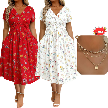 🥳2026 HOT SALE🥳💞50K+ SOLD!🔥🏠 50% OFF! ✨Women's V-Neck Floral Print Dress with Twist Waist