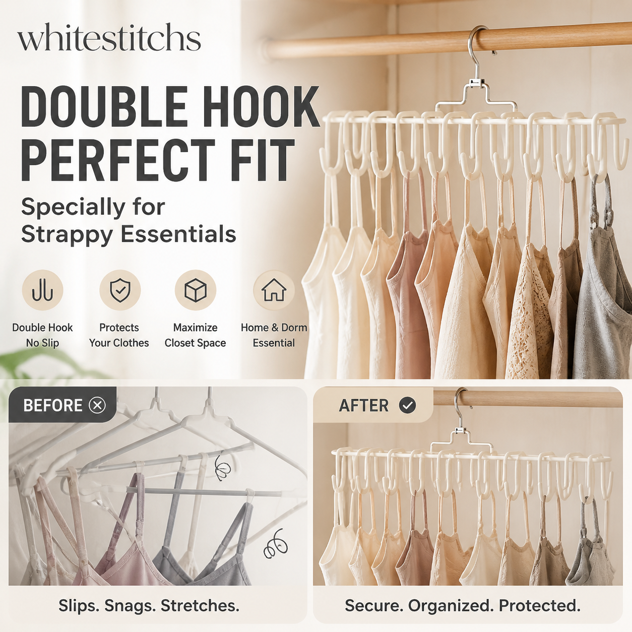 📢📢50% OFF!! ⏰ Lingerie Hanger with Straps — Multifunctional Double-Hook Holder for Camisoles
