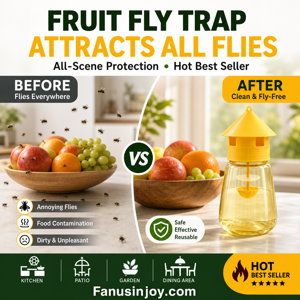 🥳2026 HOT SALE🥳💞50K+ SOLD!🦟🚫 50% OFF! Hanging Fly Trap – 4 entry holes, lures & captures flies fast. Indoor & outdoor use. A summer essential for kitchen & garden! 🌿✨