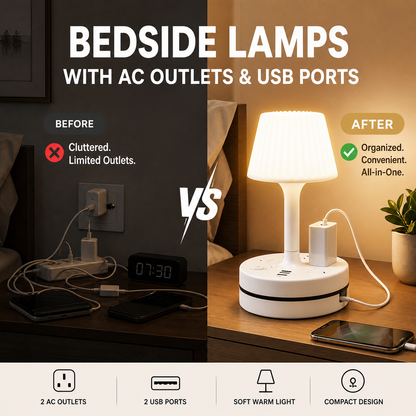 💡 Bedside Lamp with Charging Station – Light Up & Power Up Your Nightstand 🔌