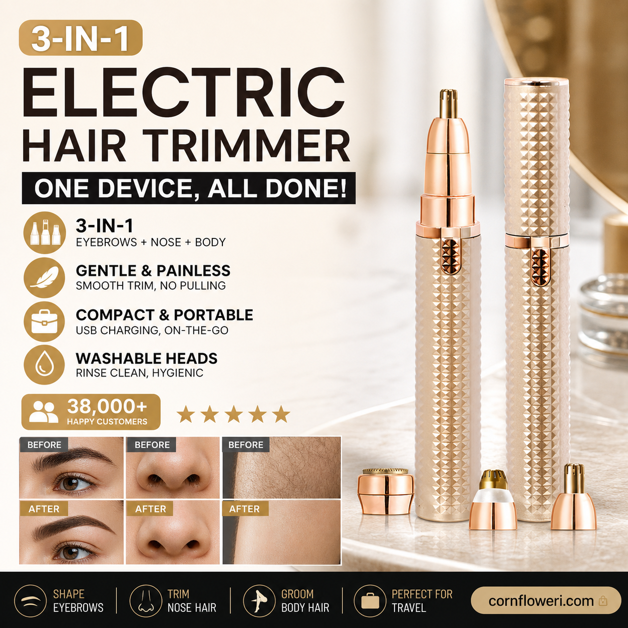 ⏳🔥LIMITED-TIME 50% OFF! ⏰Portable Electric Eyebrow Trimmer – Interchangeable Heads 🪒
