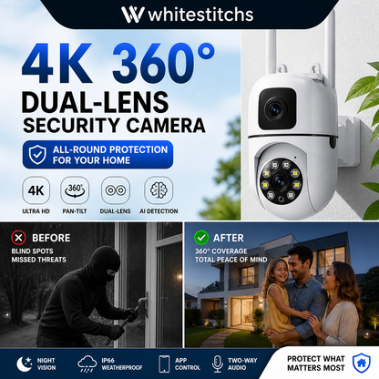 🔍🔍360° Pan & Tilt 4K Dual Lens Security Camera – Outdoor WiFi Surveillance Camera