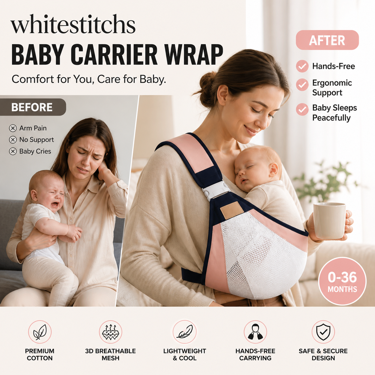 🎉Hot Sale👶4-in-1 Breathable Baby Carrier✨0-36 Months, Front/Back/Facing In/Out – Hands-Free