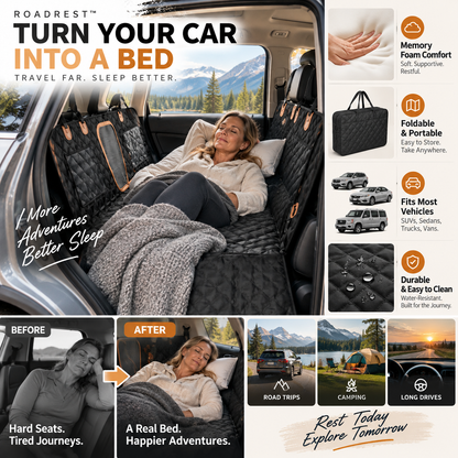 🚗50% OFF NOW! Car Rear-Seat Memory Foam Travel Mattress‑Foldable SUV Sedan Truck Camping Bed, Portable Non-Inflatable Car Sleeping Pad for Road Trips & Camping