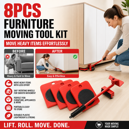 🏠 Heavy Furniture Moving Tool Kit – 8-Piece System for Home & Office Rearranging