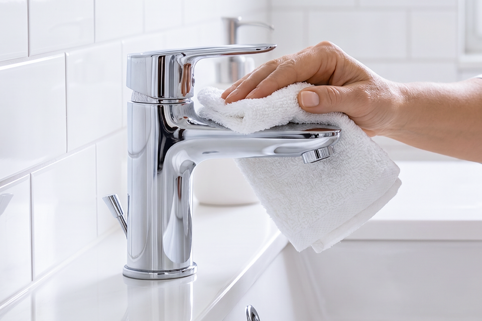 Cloth removing cleaning residue from a surface
