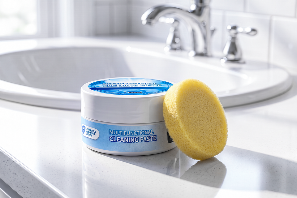Cleaning cream jar with its included sponge