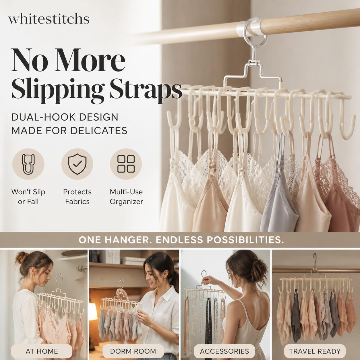 📢📢50% OFF!! ⏰ Lingerie Hanger with Straps — Multifunctional Double-Hook Holder for Camisoles