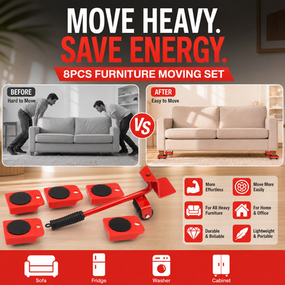 🏠 Heavy Furniture Moving Tool Kit – 8-Piece System for Home & Office Rearranging