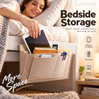 🛏️Bedside Hanging Storage Bag‑Multi‑Pocket Bed Caddy Organizer, Felt Hanging Pouch for Dorm Bunk Bed Hold Tablet Book Phone Stationery