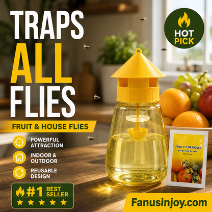 🥳2026 HOT SALE🥳💞50K+ SOLD!🦟🚫 50% OFF! Hanging Fly Trap – 4 entry holes, lures & captures flies fast. Indoor & outdoor use. A summer essential for kitchen & garden! 🌿✨