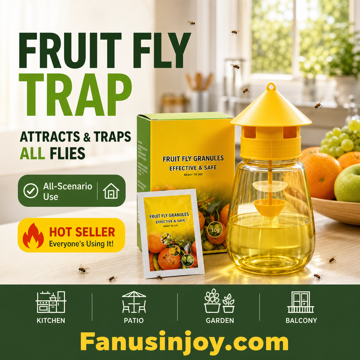 🥳2026 HOT SALE🥳💞50K+ SOLD!🦟🚫 50% OFF! Hanging Fly Trap – 4 entry holes, lures & captures flies fast. Indoor & outdoor use. A summer essential for kitchen & garden! 🌿✨