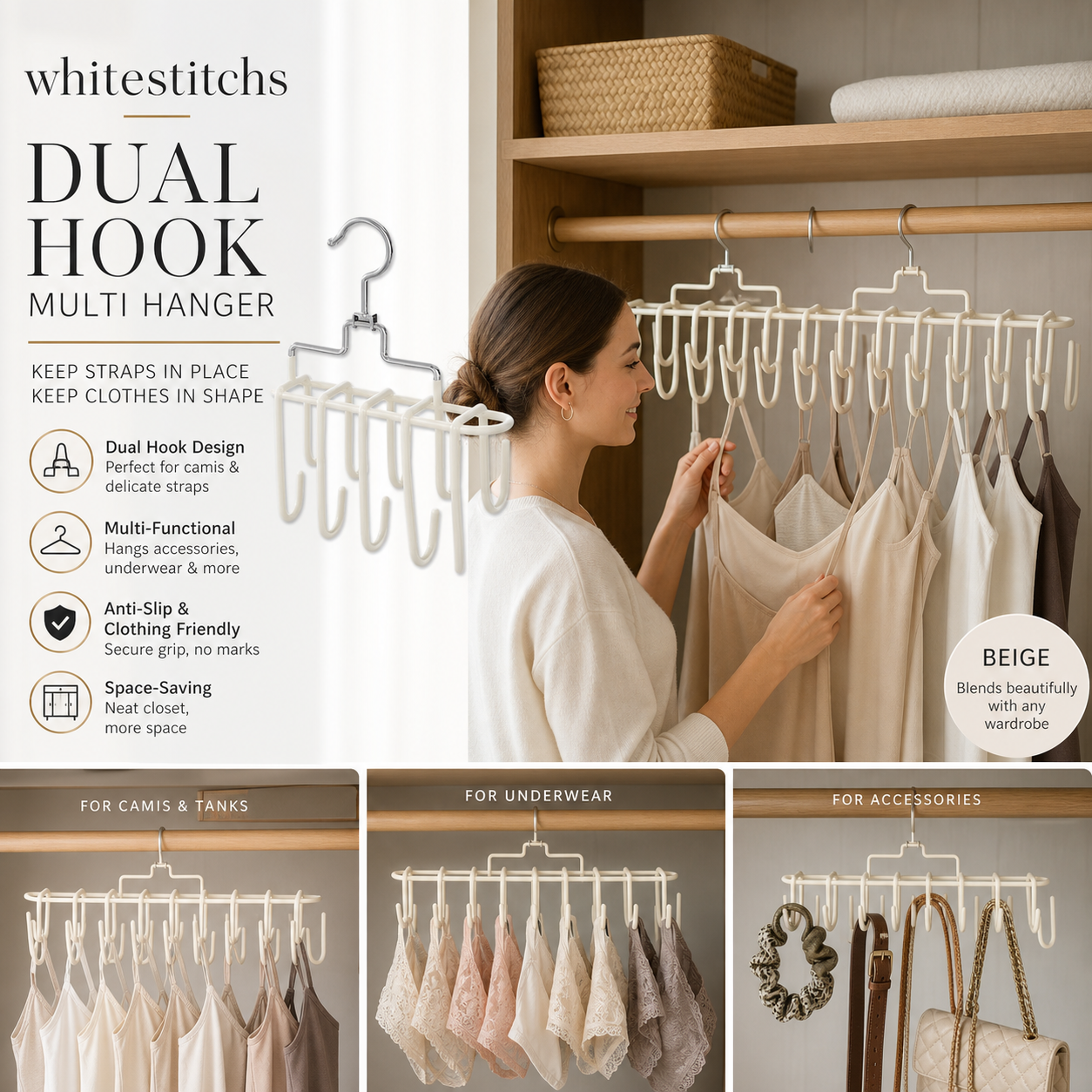 📢📢50% OFF!! ⏰ Lingerie Hanger with Straps — Multifunctional Double-Hook Holder for Camisoles