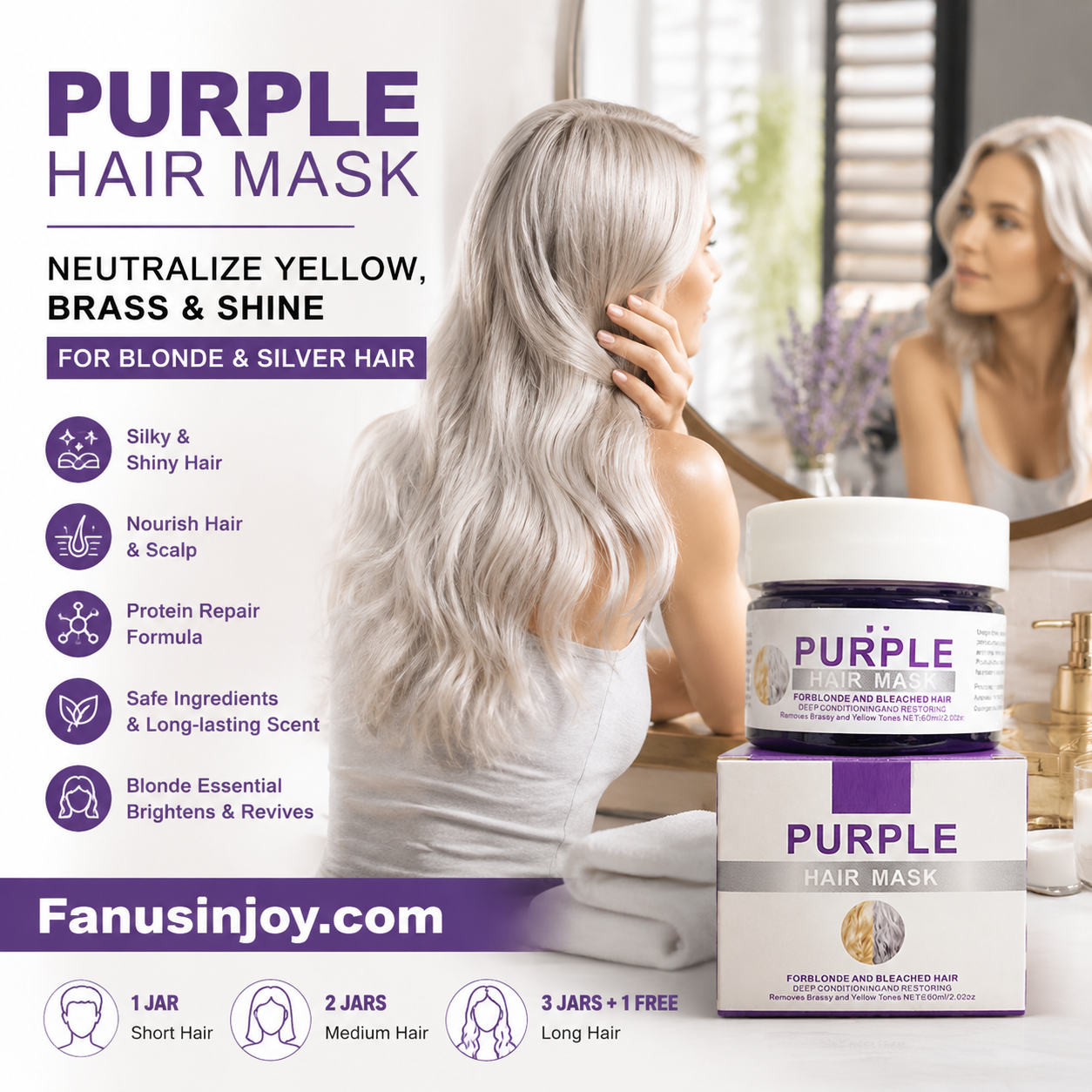 🏆Last Day: 50% Off for a Limited Time!✨Moisturizing Purple Hair Mask with Long-Lasting Scent, Anti-Brass Deep Conditioning Mask for Blonde Bleached Hair