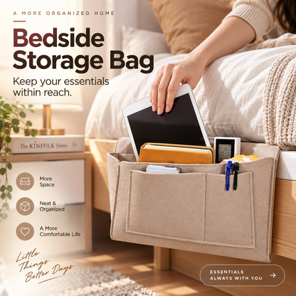 🛏️Bedside Hanging Storage Bag‑Multi‑Pocket Bed Caddy Organizer, Felt Hanging Pouch for Dorm Bunk Bed Hold Tablet Book Phone Stationery