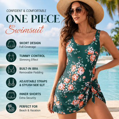 👙 50% OFF NOW!✨ Women's Tummy Control Tie Knot Swimsuit with Skirt – Full Coverage & Built-in Bra – Summer Essential 🌊