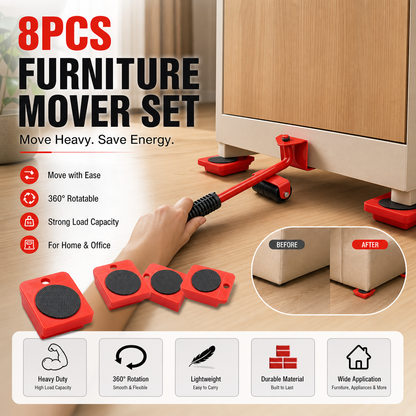🏠 Heavy Furniture Moving Tool Kit – 8-Piece System for Home & Office Rearranging