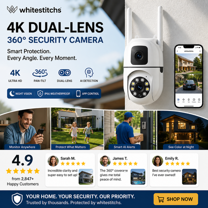 🔍🔍360° Pan & Tilt 4K Dual Lens Security Camera – Outdoor WiFi Surveillance Camera