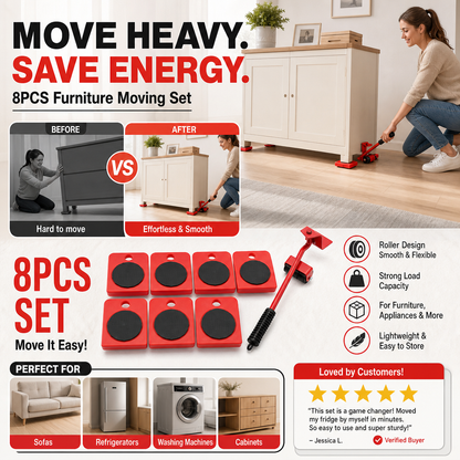 🏠 Heavy Furniture Moving Tool Kit – 8-Piece System for Home & Office Rearranging