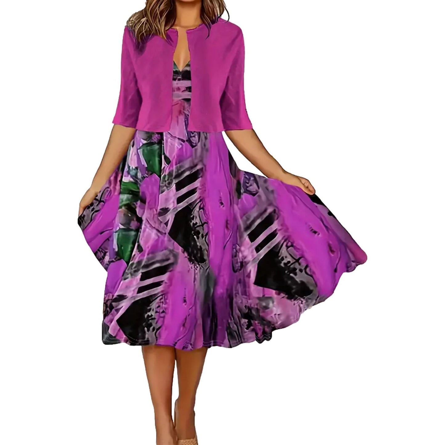 💎 50% OFF ELEGANT TWO-PIECE SET! 💎 Lightweight Cropped Cardigan & Sleeveless Dress – Perfect for Weddings & Office 👗