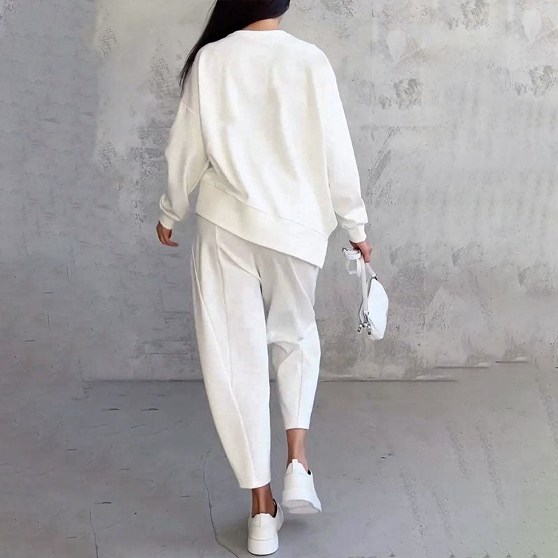 💎 50% OFF! 💎Round-Neck Long-Sleeved Top ＆ Pants 2-Piece Set | Wrinkle-Free & Breathable |