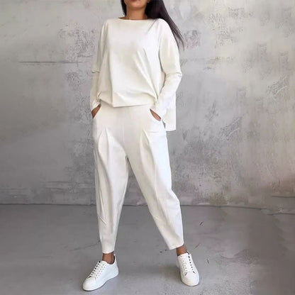 💎 50% OFF! 💎Round-Neck Long-Sleeved Top ＆ Pants 2-Piece Set | Wrinkle-Free & Breathable |