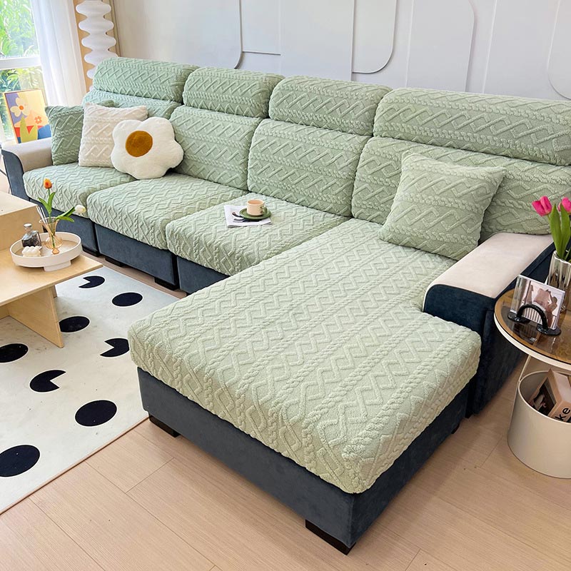 Faux Cashmere Stretch Sofa Cover with Anti-slip Backing