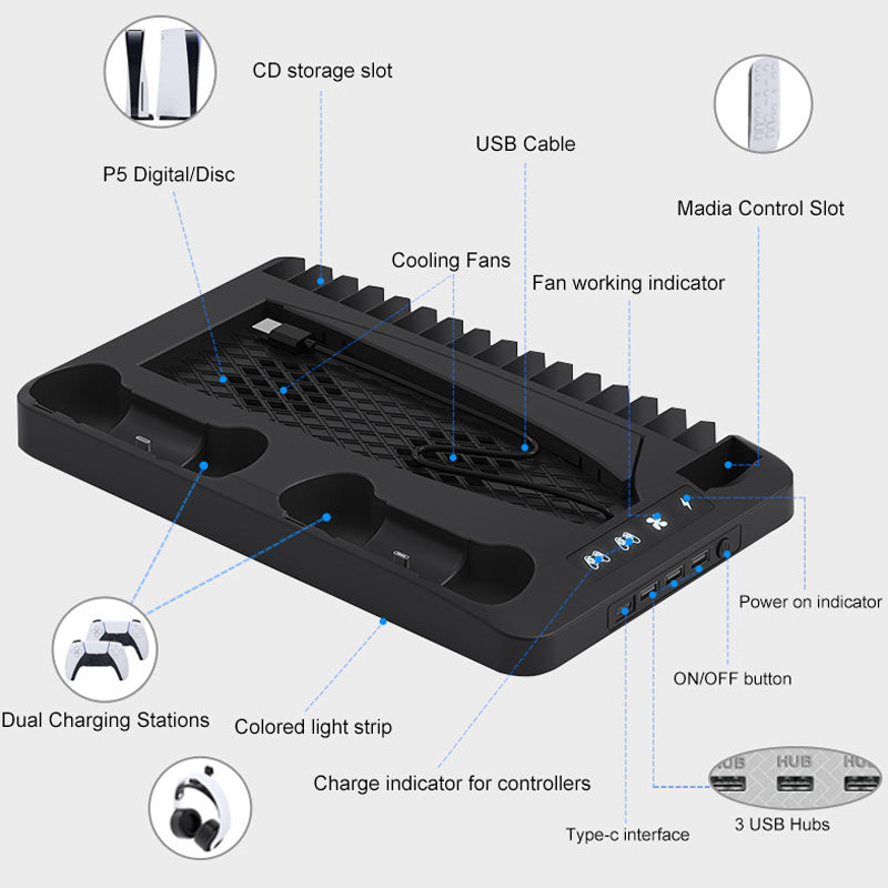 Multifunctional Cooling Stand Set for PS5/PS4