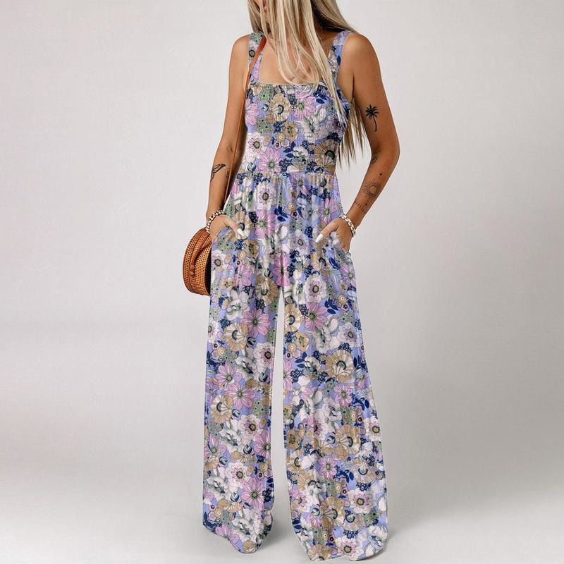 🥳2026 HOT SALE🥳💞50K+ SOLD!🌼🎨 50% OFF! Women‘s Casual Print Sleeveless Jumpsuit – Elastic smocked bust, comfy fit. Wide-leg & side pockets. Lightweight & breathable. Perfect for summer days out. 🌸🦋