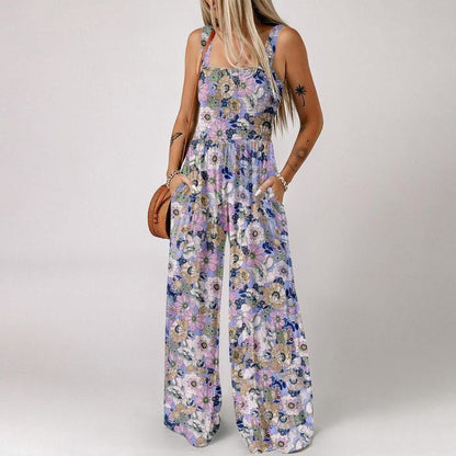 🥳2026 HOT SALE🥳💞50K+ SOLD!🌼🎨 50% OFF! Women‘s Casual Print Sleeveless Jumpsuit – Elastic smocked bust, comfy fit. Wide-leg & side pockets. Lightweight & breathable. Perfect for summer days out. 🌸🦋