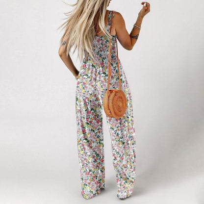 🥳2026 HOT SALE🥳💞50K+ SOLD!🌼🎨 50% OFF! Women‘s Casual Print Sleeveless Jumpsuit – Elastic smocked bust, comfy fit. Wide-leg & side pockets. Lightweight & breathable. Perfect for summer days out. 🌸🦋