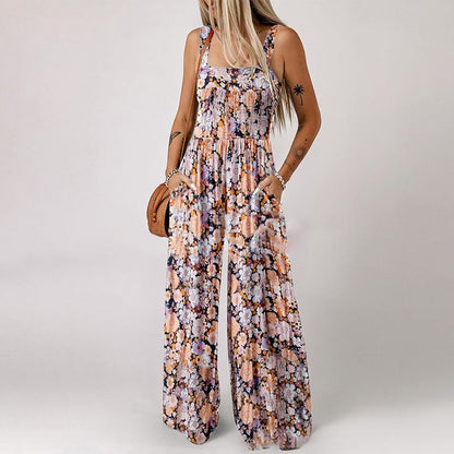 🥳2026 HOT SALE🥳💞50K+ SOLD!🌼🎨 50% OFF! Women‘s Casual Print Sleeveless Jumpsuit – Elastic smocked bust, comfy fit. Wide-leg & side pockets. Lightweight & breathable. Perfect for summer days out. 🌸🦋