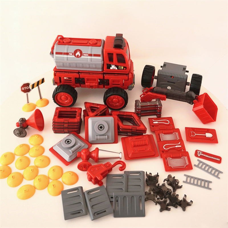 🚒🤖 Magnetic Remote-Controlled 2-in-1 Toy! 3+ Yrs Build & Command👷♂️
