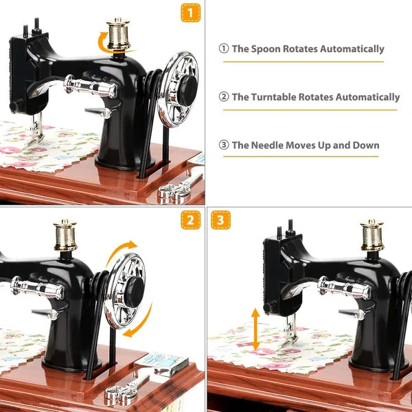 💎 50% OFF! 💎 Wood Mini Sewing Machine Music Box – Handcrafted Retro Decor with Moving Parts & Nostalgic Melody