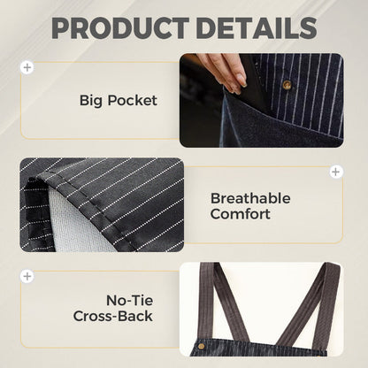Cross-Back Waterproof Apron with Detachable Hand Towel