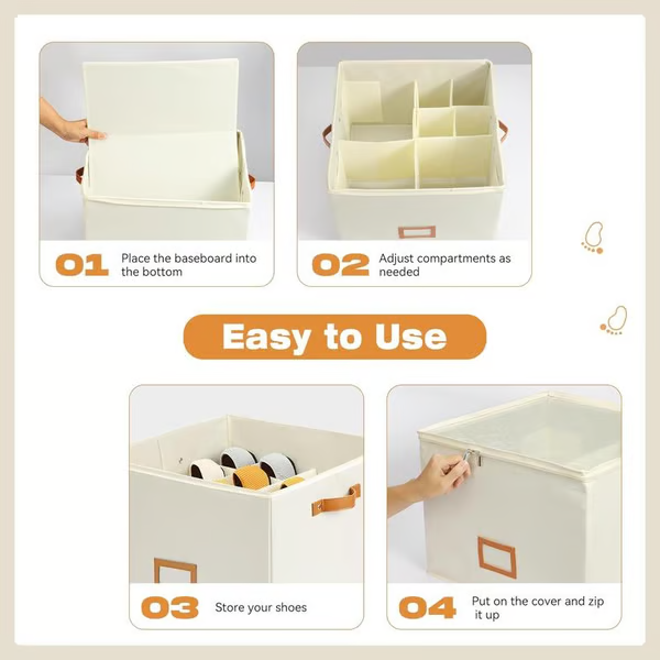 📢📢50% OFF !!!⏰ Fabric Shoe Organizer Storage Box👟– Foldable Design, Large Capacity, Dustproof & Breathable, Space-Saving for Closet & Bedroom 🧺
