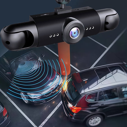 🛡️ 360° Full View Dashcam – Front, Rear & Interior, Night Vision & Loop Recording for Complete Car Protection 🔒✨