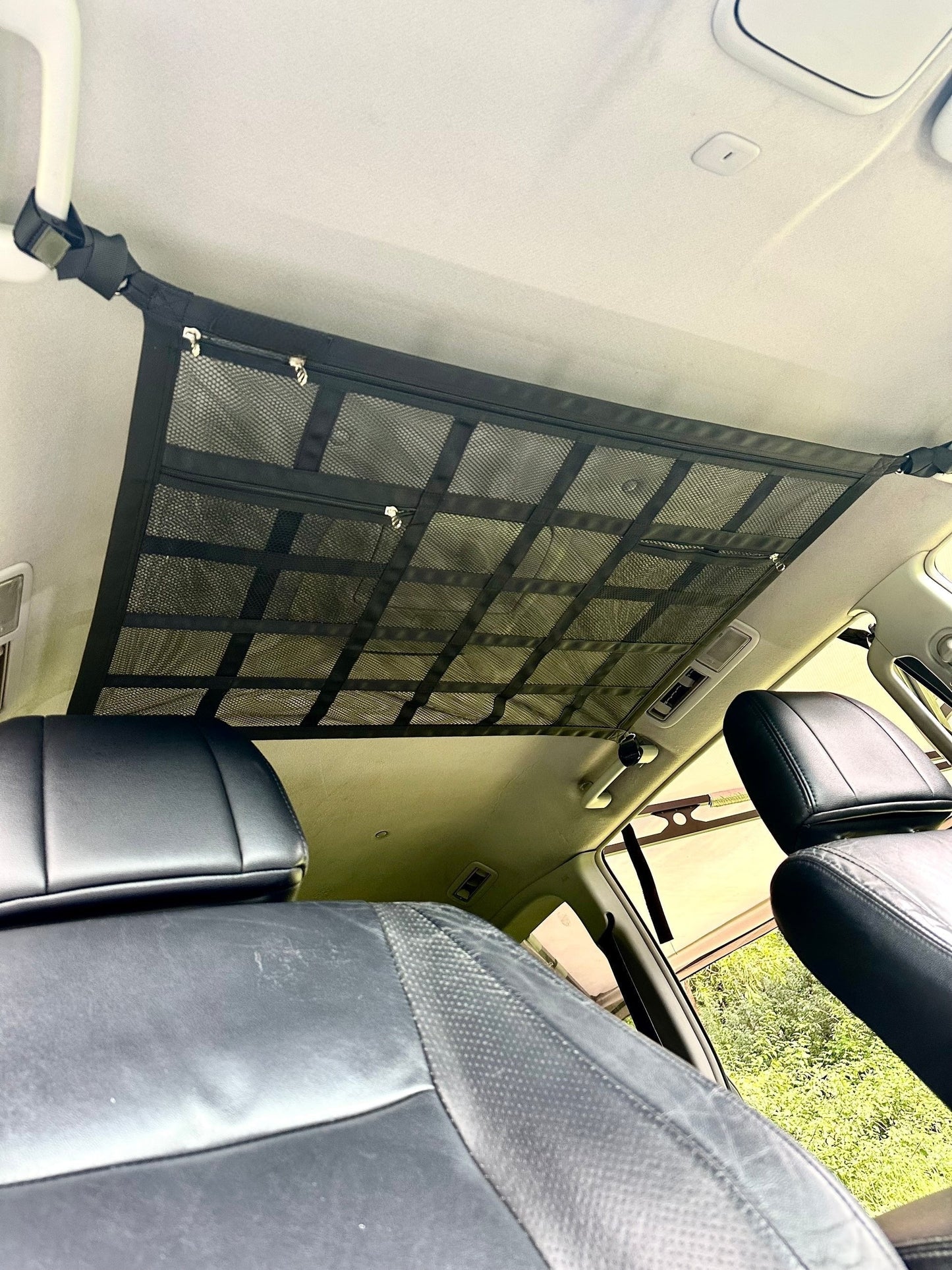 🚤50% OFF NOW! Overhead Mesh Gear Storage Net, Adjustable Car Roof Storage Bag, Multi‑Pocket Ceiling Mesh Organizer for SUV, Van, 4x4, Boat & Rooftop Tent, Holds Fishing Gear & Outdoor Supplies